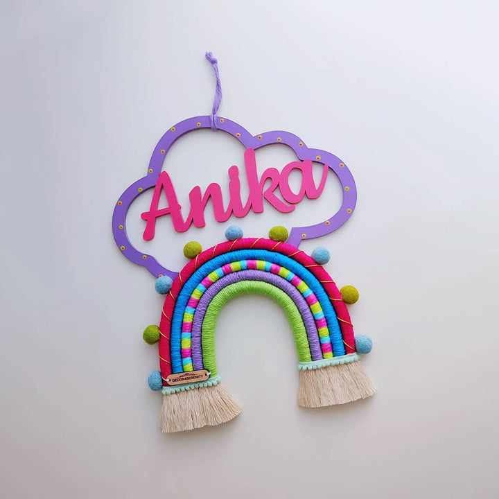 Macrame Cloud & Rainbow Personalized Kids' Nameplate - Zwende