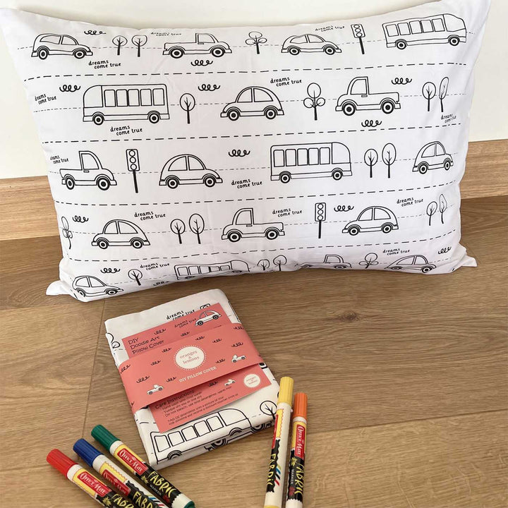 Color Your Own Doodle Art Pillow Case & Fabric Markers For Kids