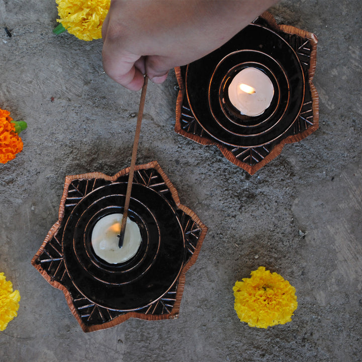 Copper Enamel Tealight Holders I Set of 2