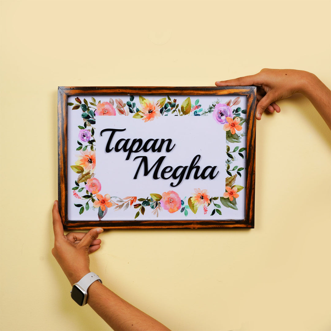 Personalized Floral Printed Nameplate with 3D Letters