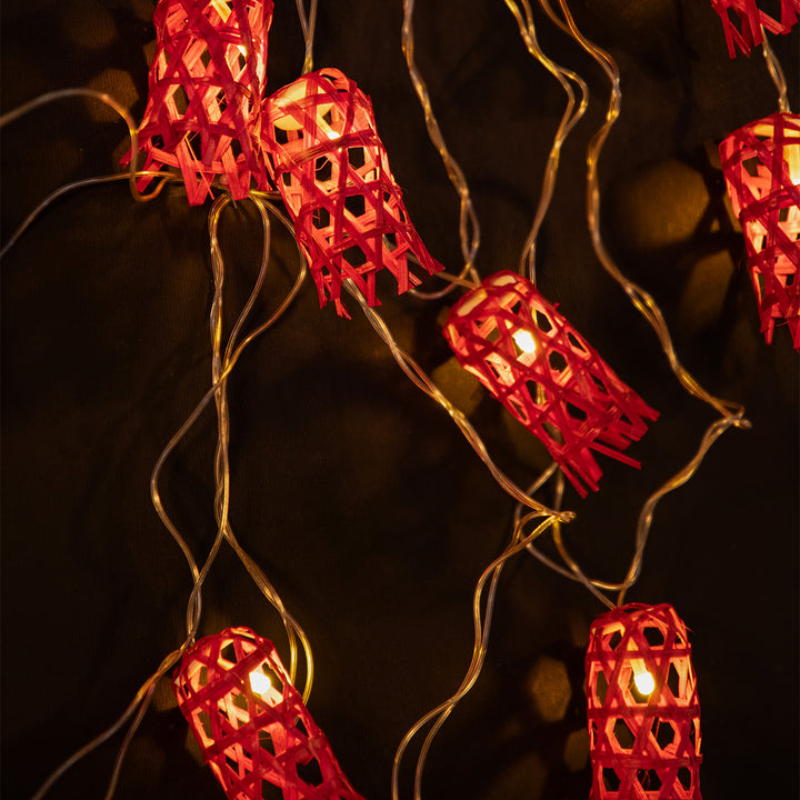 "Bell" Shaped Handcrafted Red Bamboo LED Fairy Light For Festive Decor