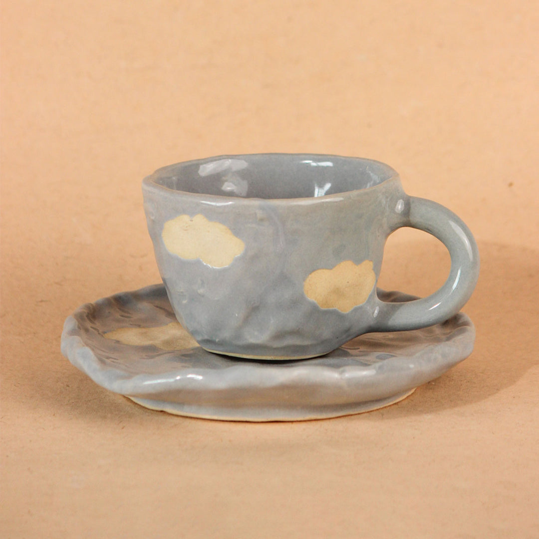 Handpainted Clouds Ceramic Mug & Saucer Set