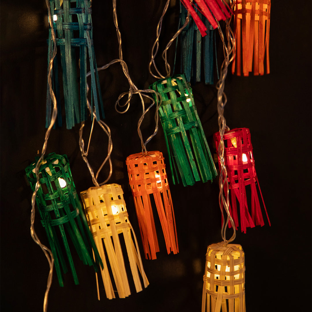 "Frill" Handcrafted Multicoloured Bamboo LED Fairy Light For Festive Decor