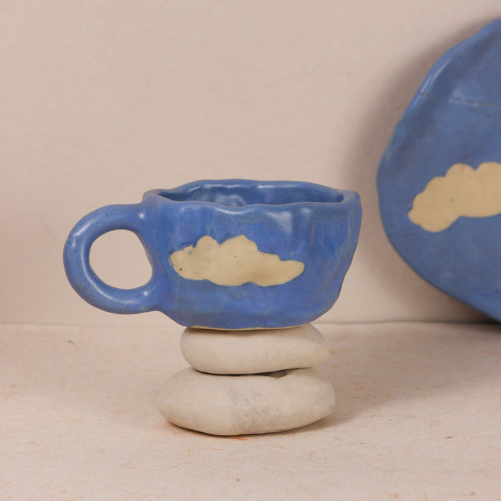 Handpainted Clouds Ceramic Mug & Saucer Set