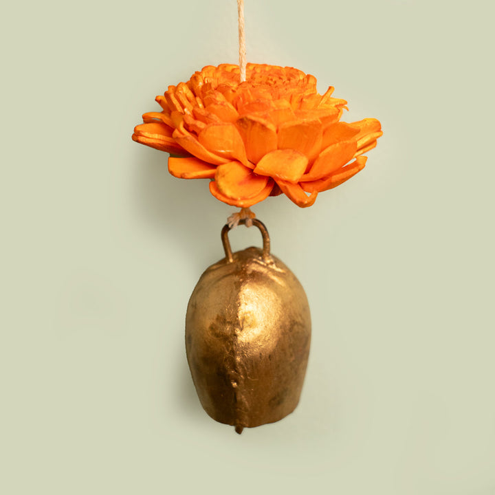 Shola Wood Marigold Flower Festive Bell Hanging