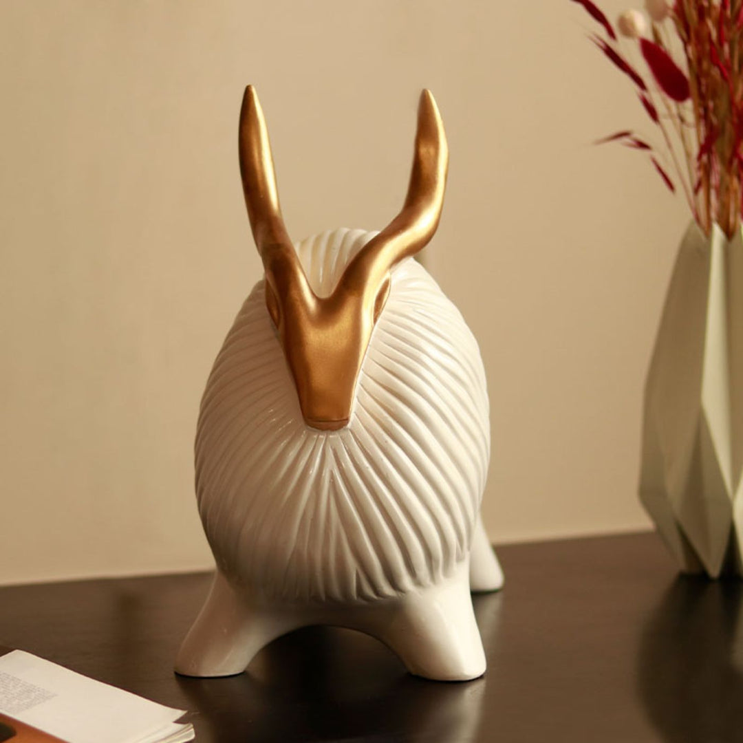 Handcrafted Golden Horn Yak Ceramic Centerpiece