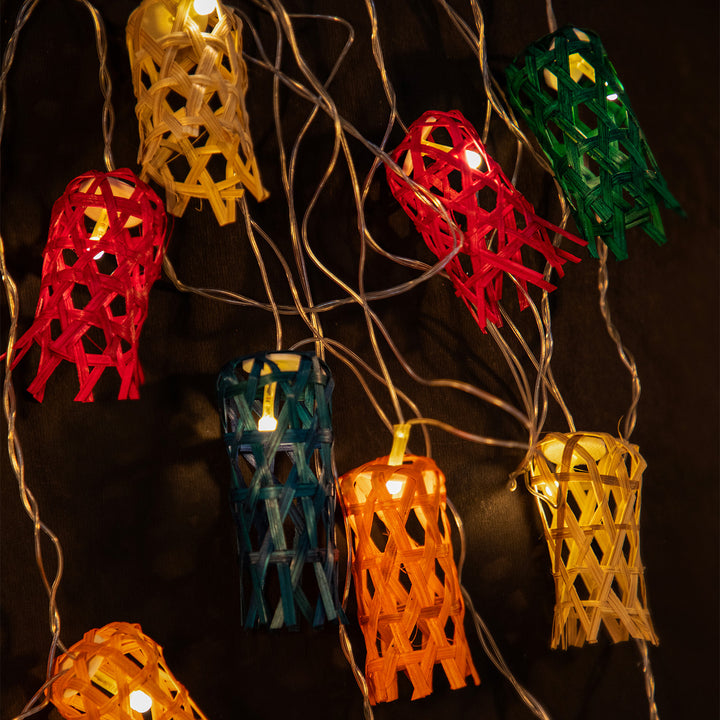 "Bell" Handcrafted Multicoloured Bamboo LED Fairy Light For Festive Decor