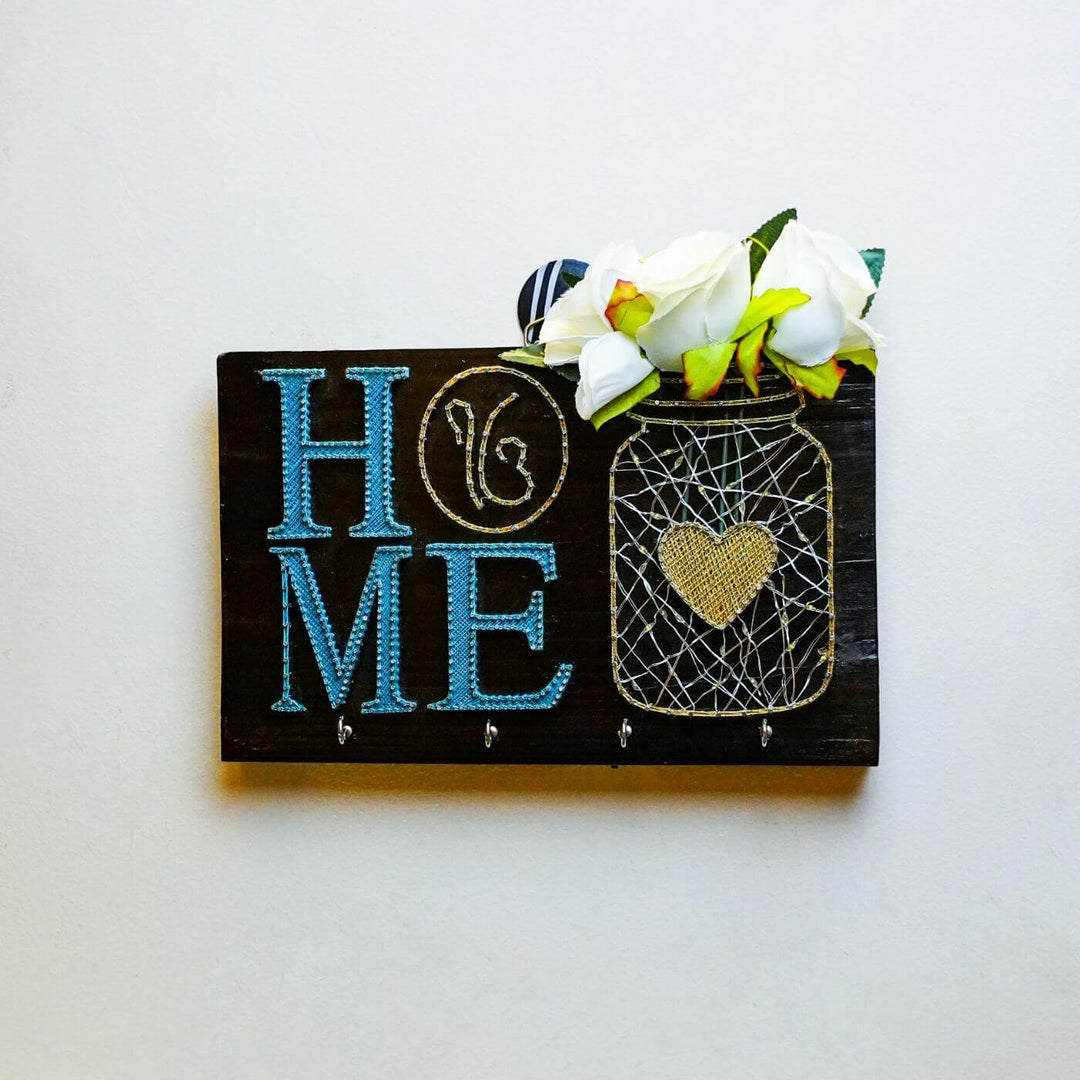 Home' Mason Jar String Art Personalized Keys Holder with Lights