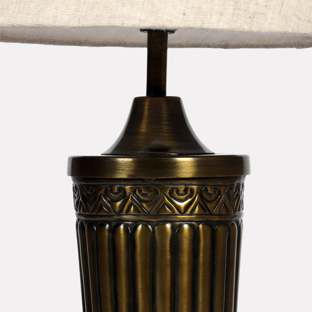 Bronze Finish Metal Table Lamp with Pleated Cotton Shade