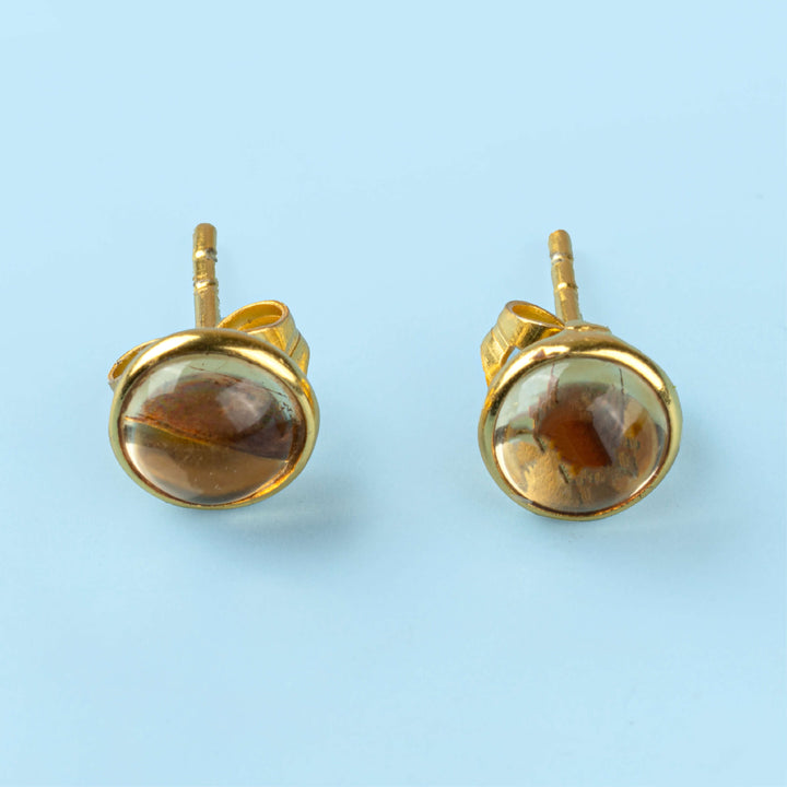 Handcrafted Healing Stone 18k Gold Earrings