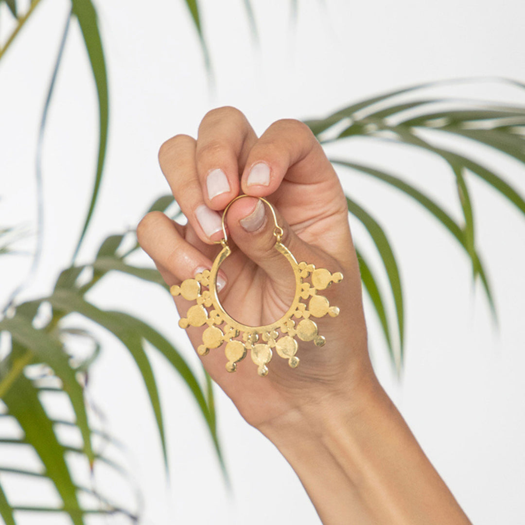 Handmade Brass Modern Hoop Earrings - Sunrise Dots