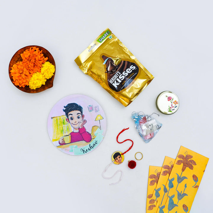 Photo Customized Rakhi Hamper With Caricature Nameplate