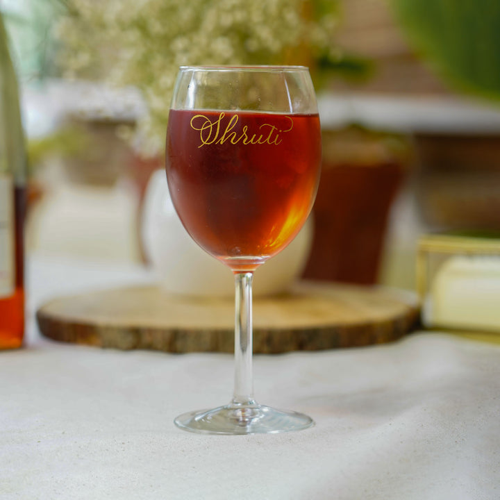 Personalized Wine Glass with Calligraphy Lettering