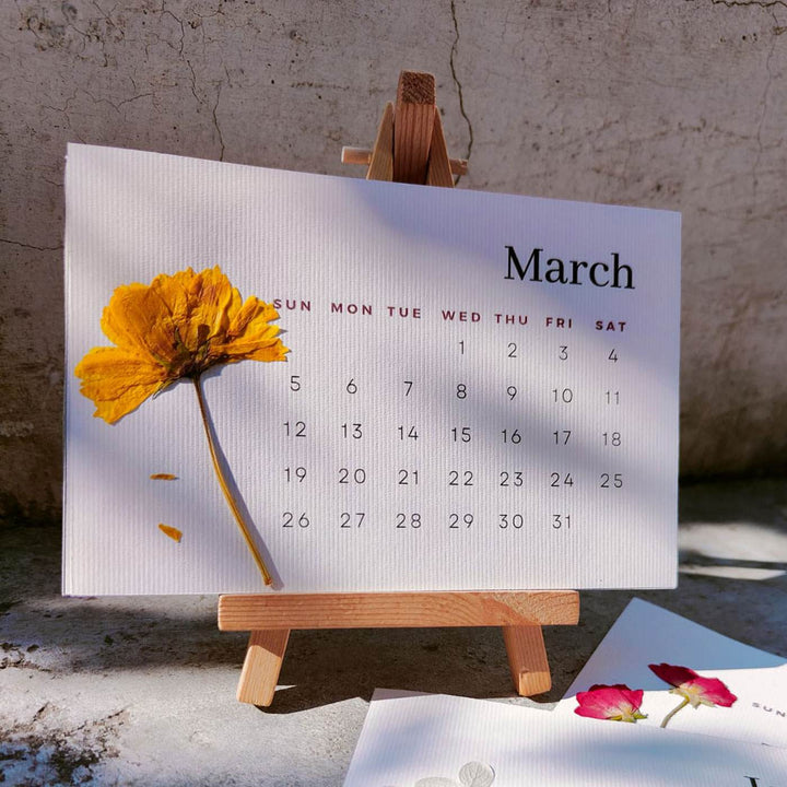 Handcrafted Pressed Flower Calander With Easel