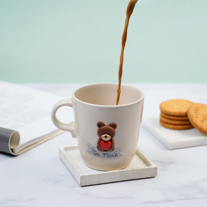 Personalized Teddy & Heart Mug With 3D Clay Figurine