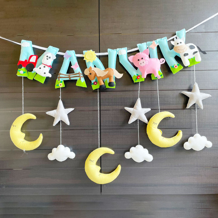 Personalized Felt Kids Farm Animal Themed Bunting with Hangings