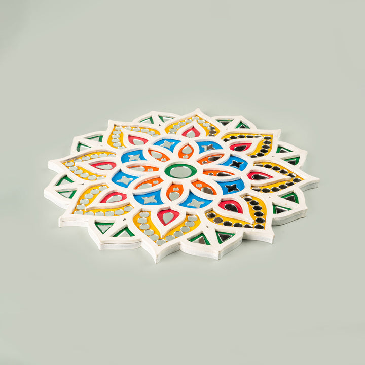 Colorful Floral Handmade MDF & Mirror Rangoli