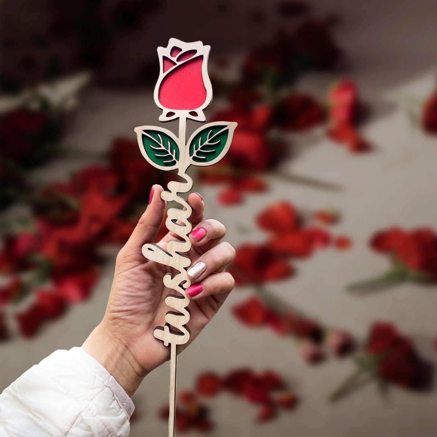 Buy Personalized Wooden Rose for Couples Online On Zwende