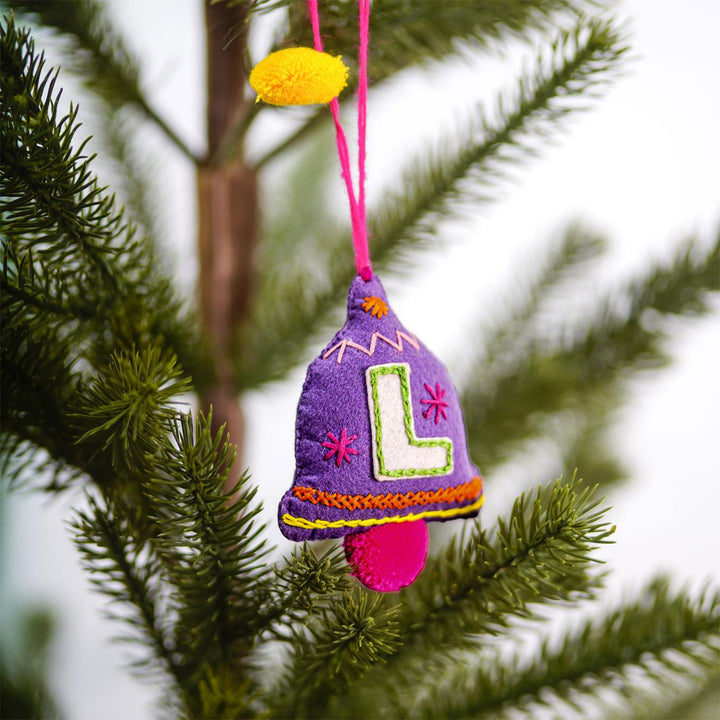 Personalized Initial Embroidered Felt Ornaments For Christmas Tree Decoration | Set Of 5