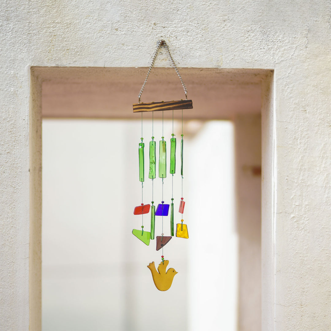 Upcycled Glass Birdie Windchime