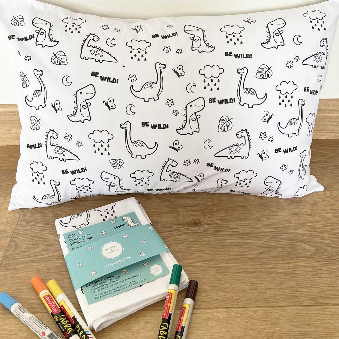 Color Your Own Doodle Art Pillow Case & Fabric Markers For Kids