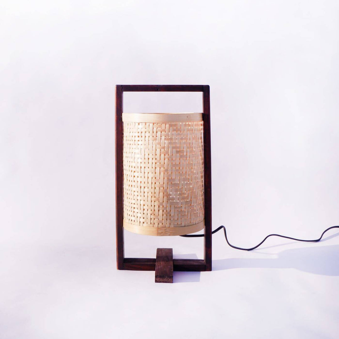 Wooden Table Lamp With Printed Fabric Shade