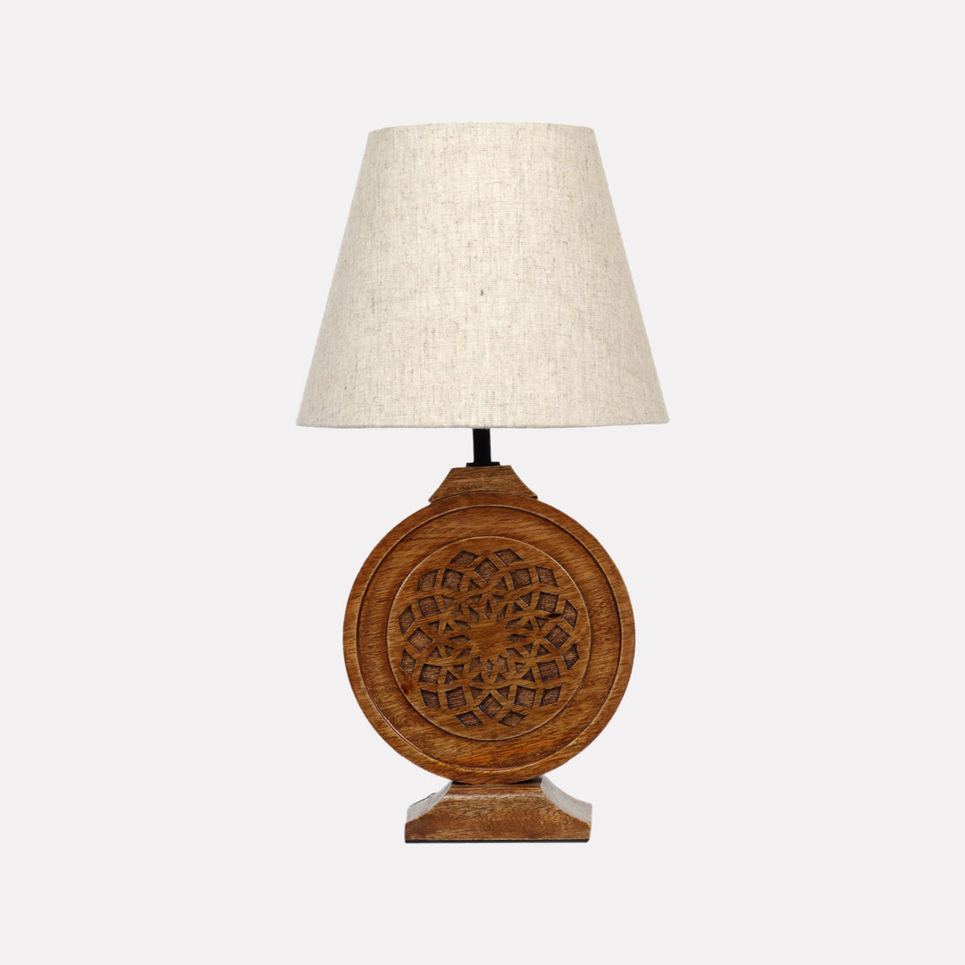Mandala Chakra Carving Mango Wood & Cotton Table Lamp