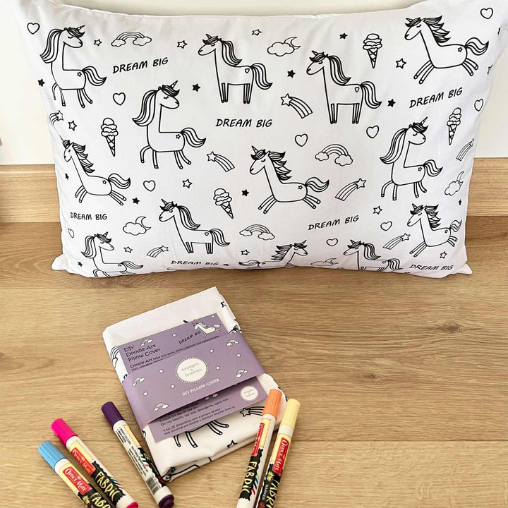 Color Your Own Doodle Art Pillow Case & Fabric Markers For Kids