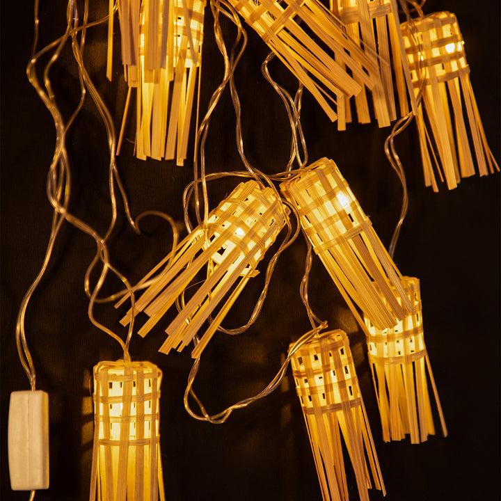 Frill Handcrafted Beige Bamboo LED Fairy Light For Home Decor