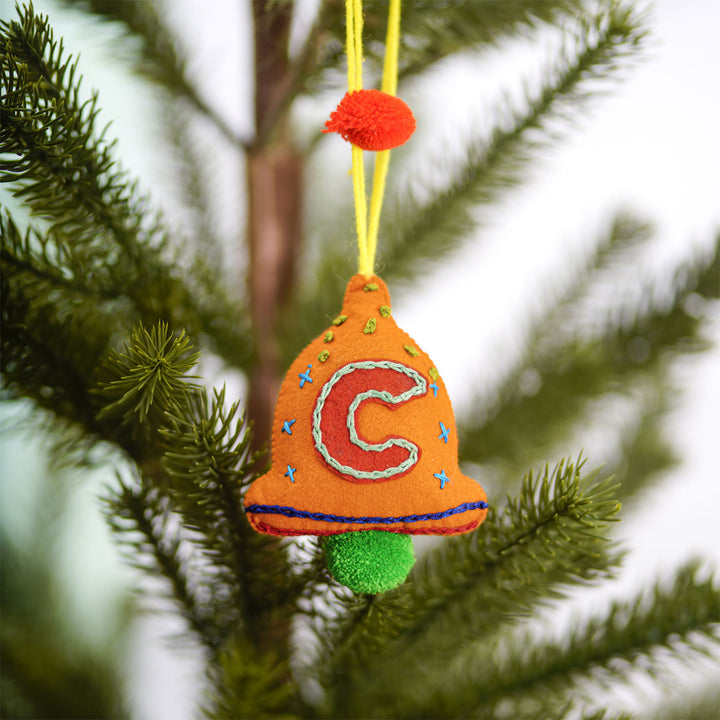 Personalized Initial Embroidered Felt Ornaments For Christmas Tree Decoration | Set Of 3