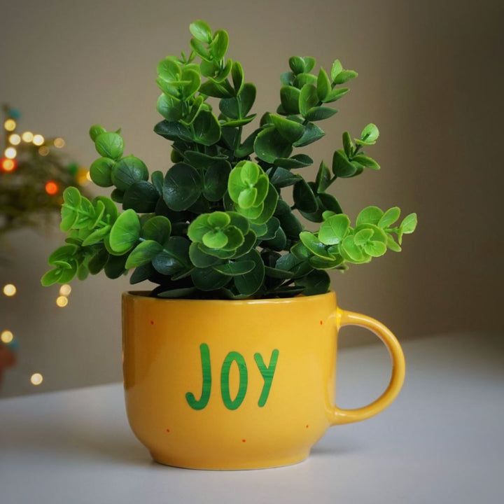 Themed Ceramic Cup Planter Set - Happy Words