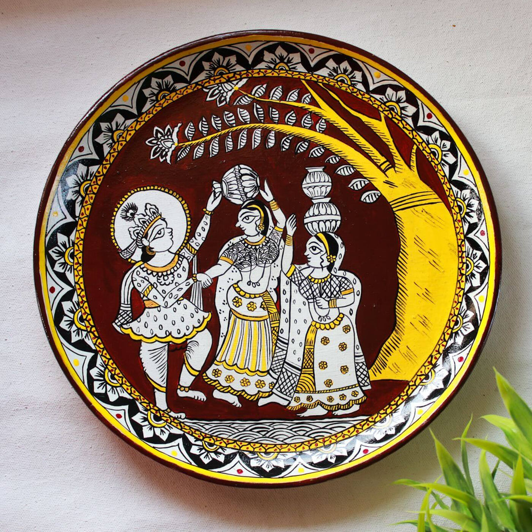 Handpainted Wooden Wall Plate With Krishna Artwork