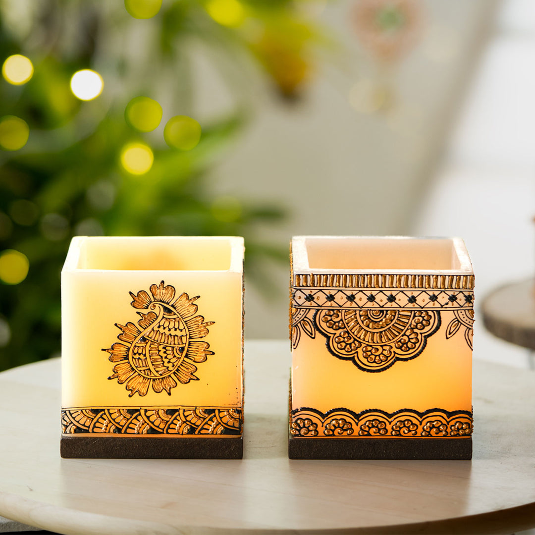 Mehendi-Art Candle Holder & Ceramic Planter Hamper