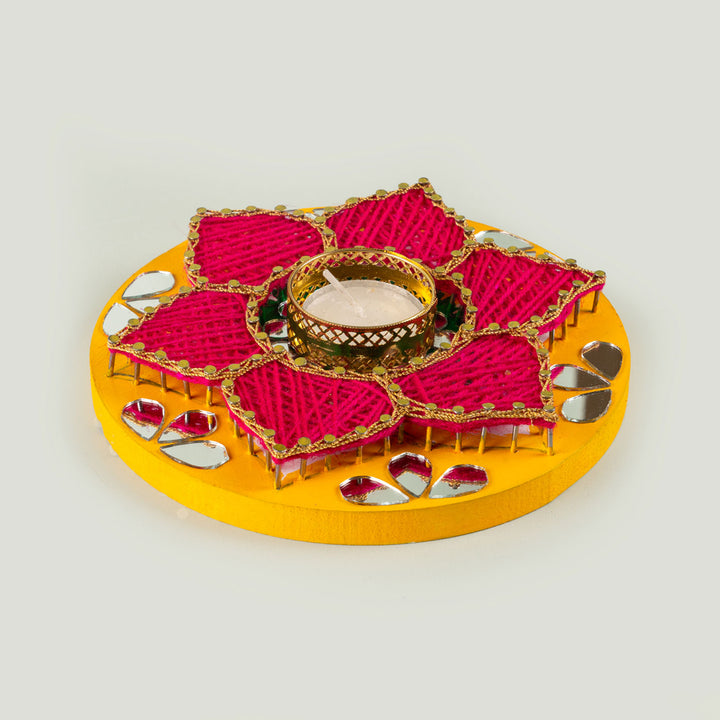 Floral Round Pink String Art & Mirrors Tealight Holder