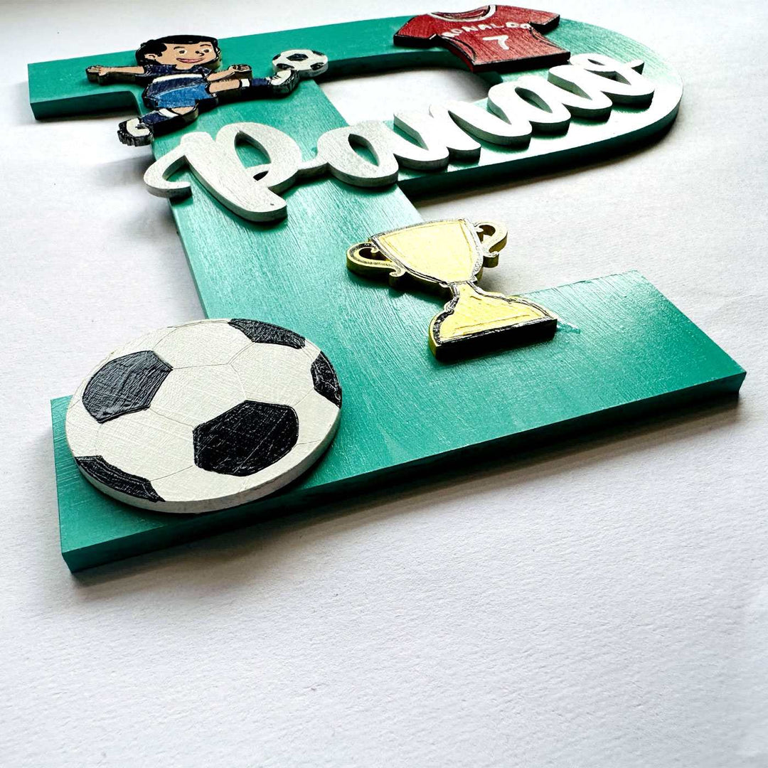 Handcrafted Personalized Kids Football Themed Monogram MDF Nameplate