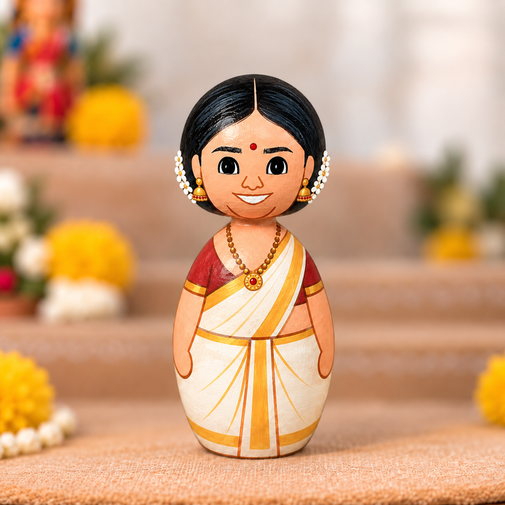 "Pandit Couple" Themed Handpainted Wooden Doll For Golu/Festive Decor