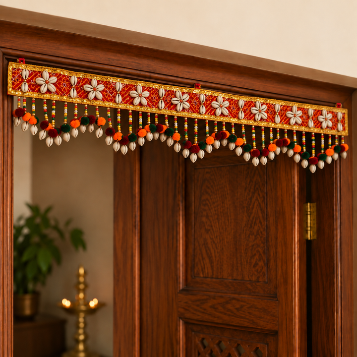 Handmade Multicolour Shell Flower Design Toran For Festive Decor