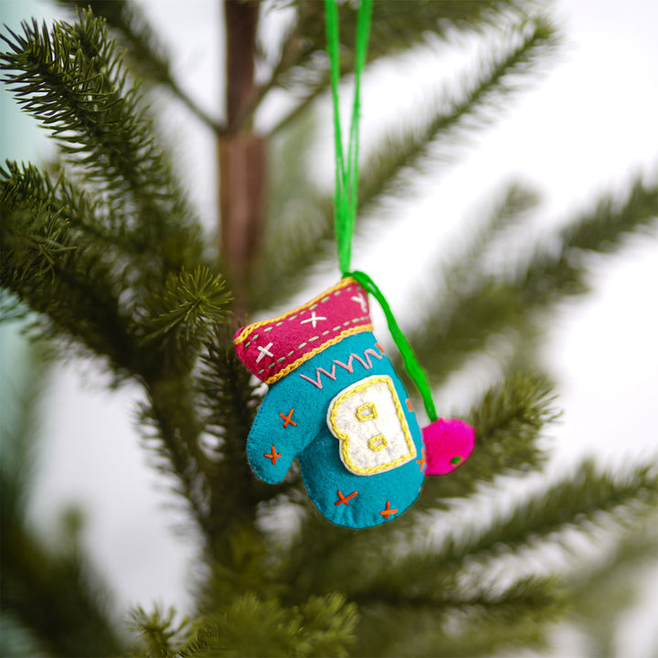 Personalized Initial Embroidered Felt Ornaments For Christmas Tree Decoration | Set Of 5