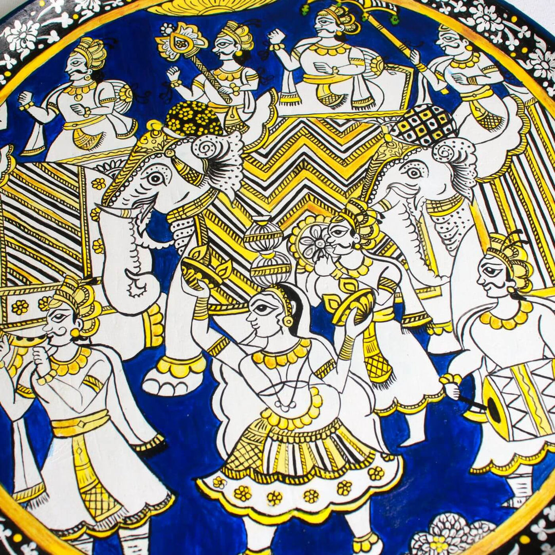 Handpainted Wooden Wall Plate With Rajasthani Artwork