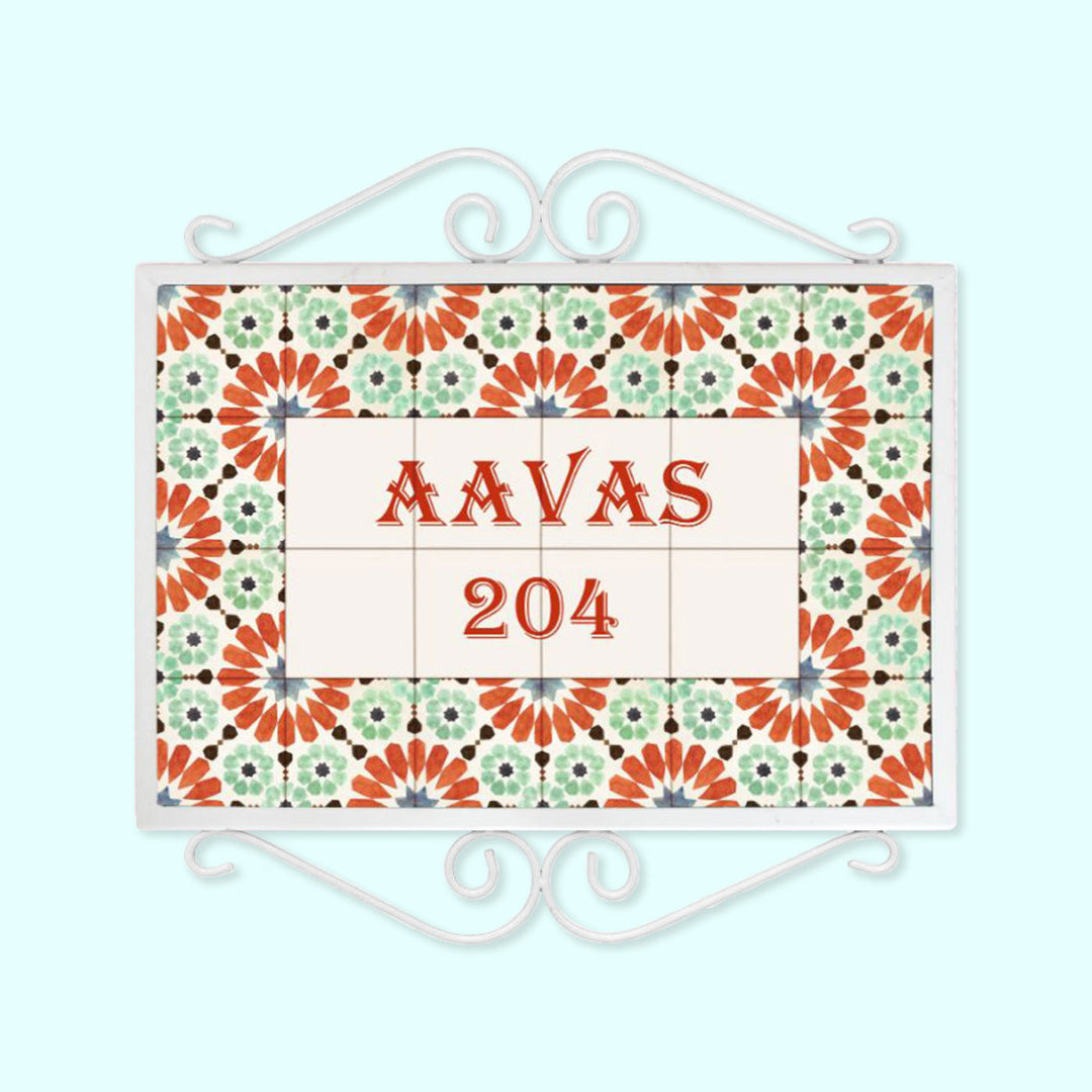 Handpainted Metal Frame Mosaic Style Nameplate 2 - Front View Hanging Sign