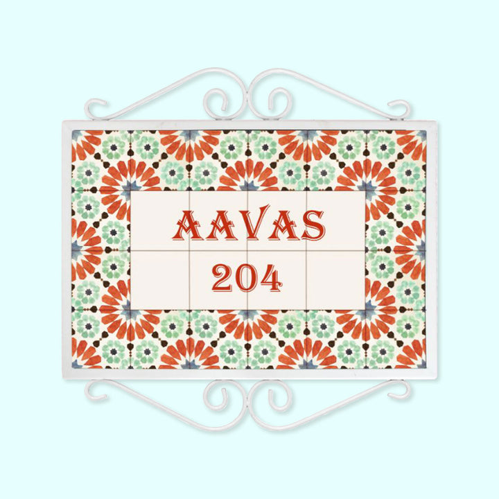 Handpainted Metal Frame Mosaic Style Nameplate 2 - Front View Hanging Sign