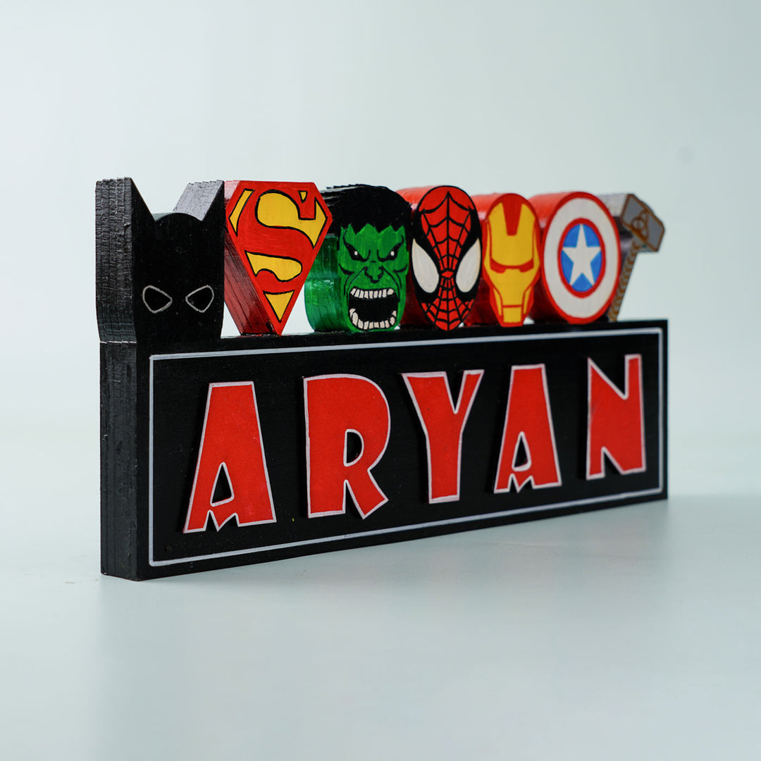 Handcrafted Personalized Superhero Theme 3D Name Block For Kids