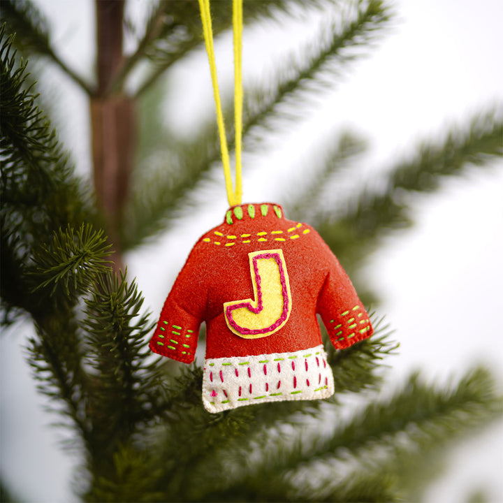Personalized Initial Embroidered Felt Ornaments For Christmas Tree Decoration | Set Of 3