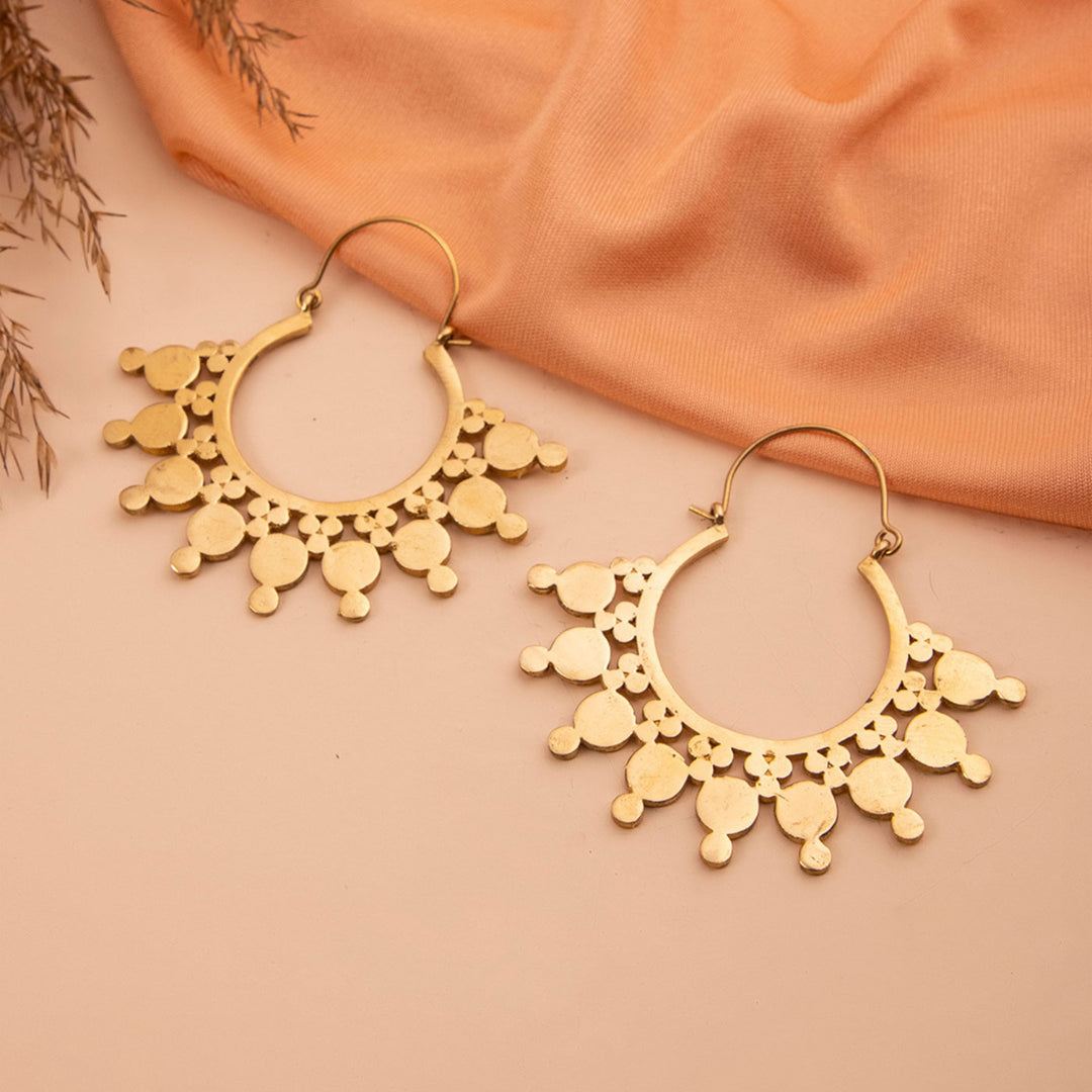 Handmade Brass Modern Hoop Earrings - Sunrise Dots