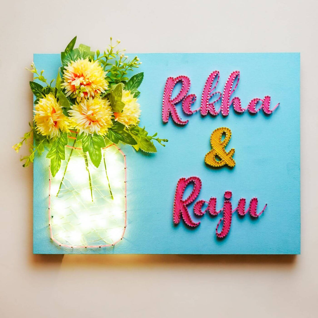 String Art Mason Jar Personalized Nameplate with Lights