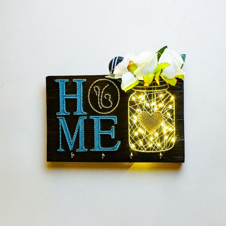 Home' Mason Jar String Art Personalized Keys Holder with Lights