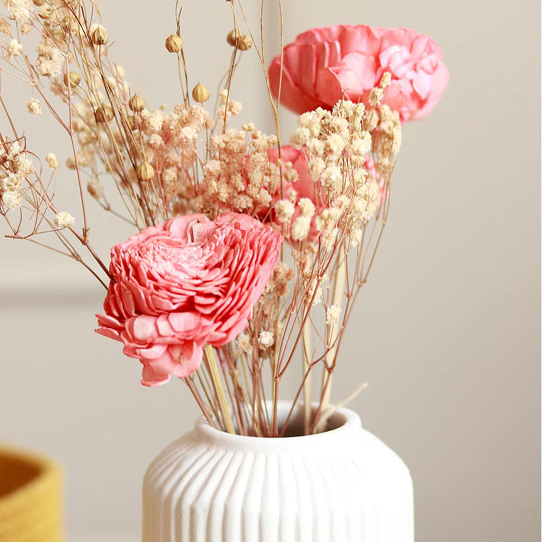 Snow White Ceramic Vase with Dried Ferns Bunch