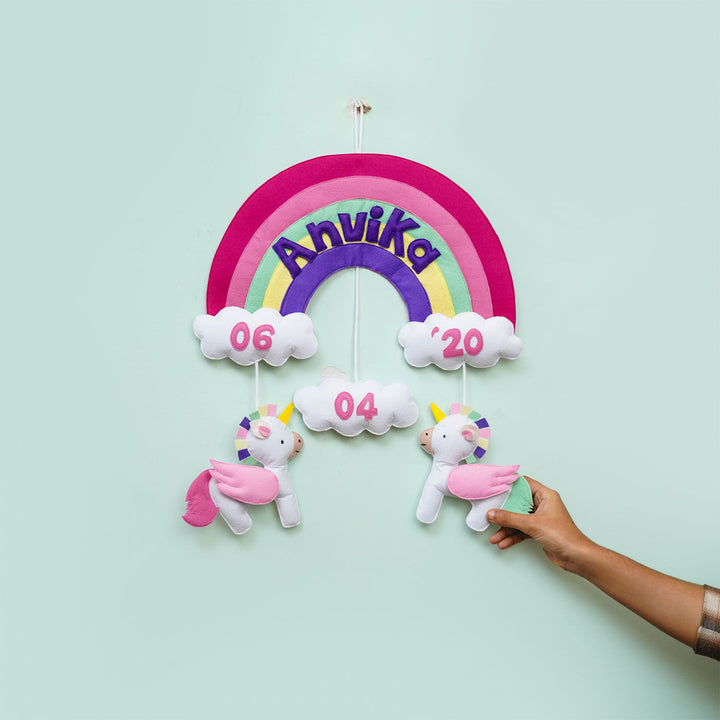 Handmade Personalized Felt Unicorn Themed Kids Name Plate