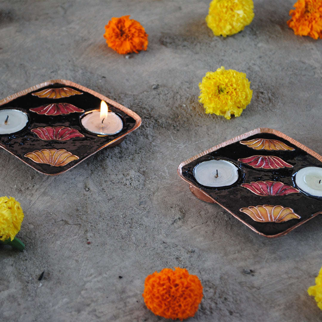 Copper Enamel Tealight Holders I Set of 2