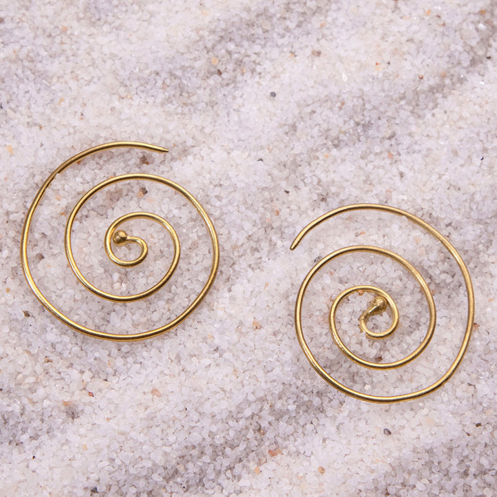 Handmade Brass Modern Hoop Earrings - Spiral Boho Style